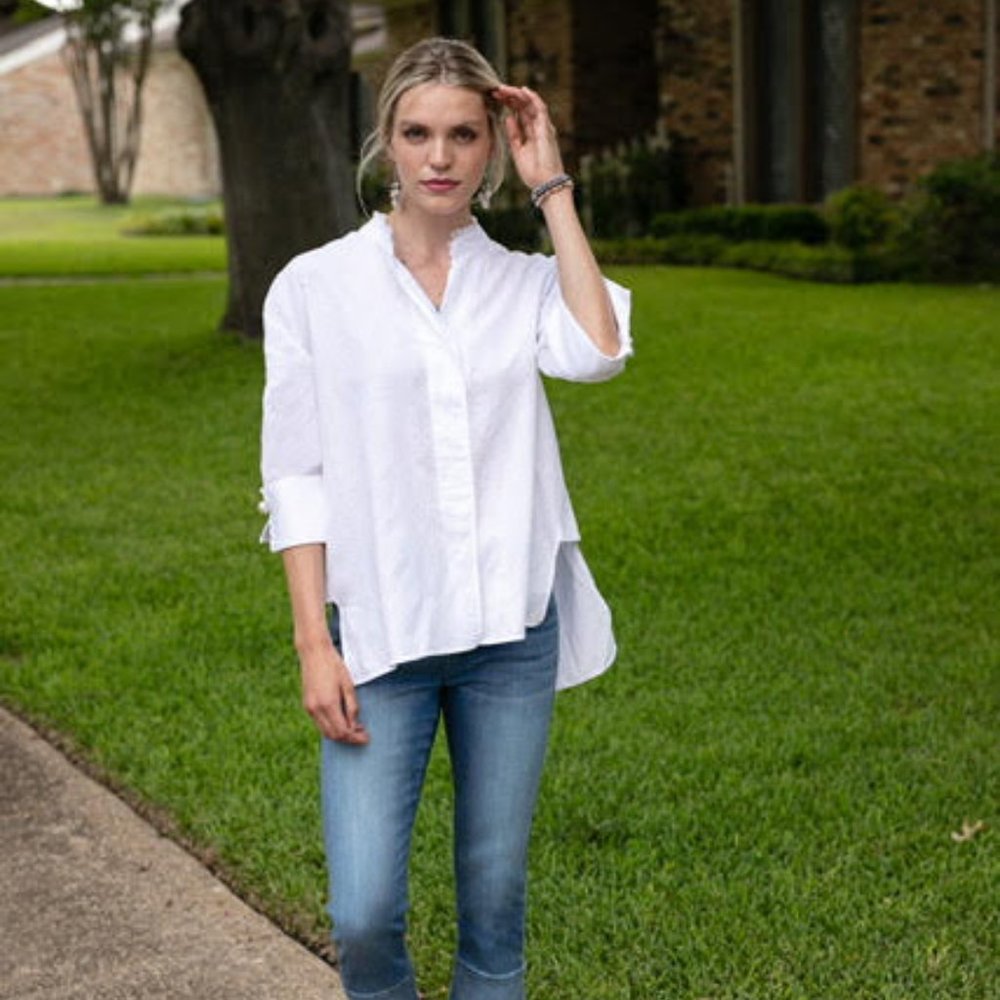 - Linen Blouse with Pearl Cuffs